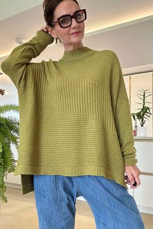 Made in Italy Conrad Turtle Ribby Knit Top Moss N//5